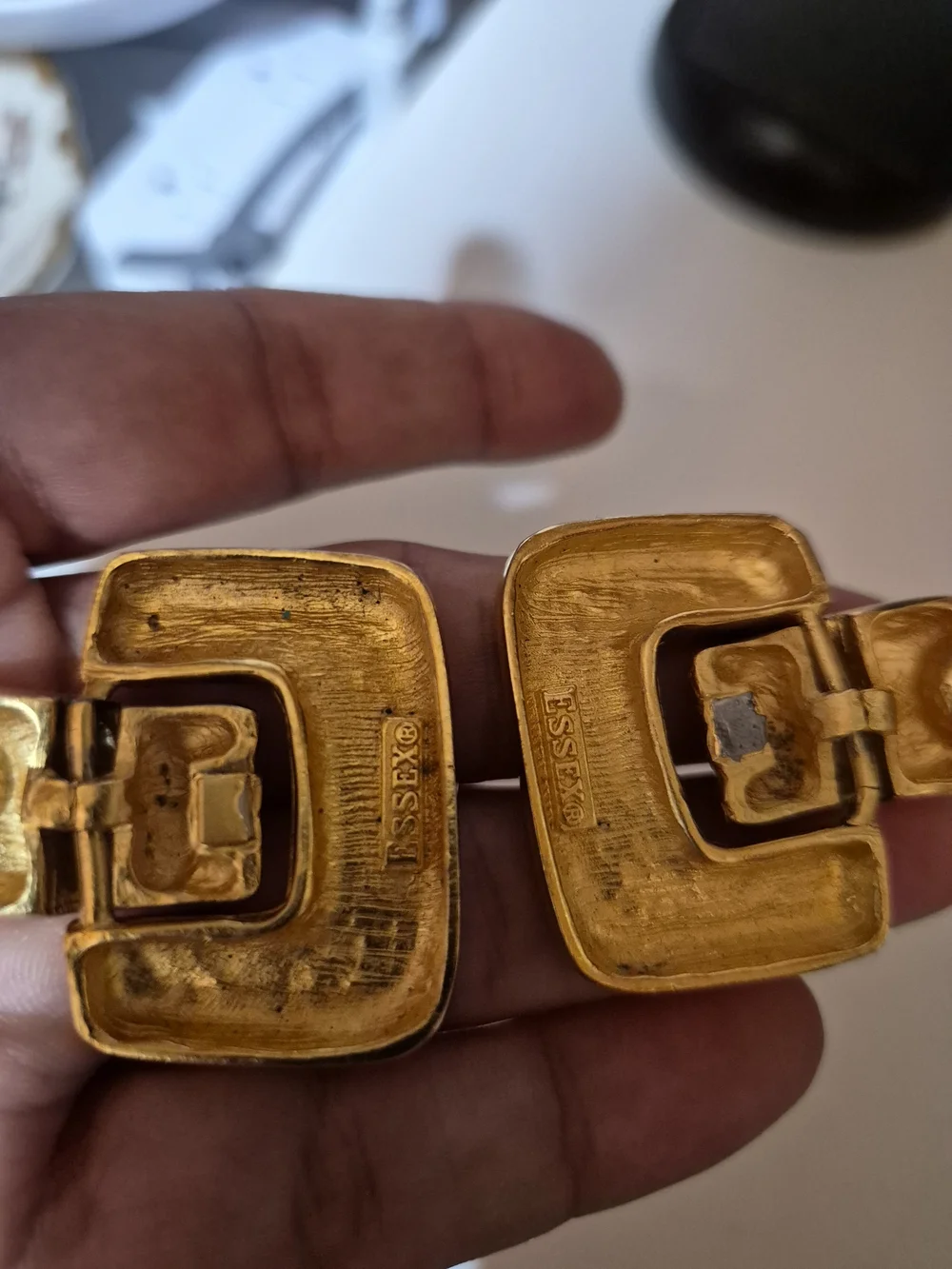 Vintage Project  Gold Textured Geometric Drop Earrings